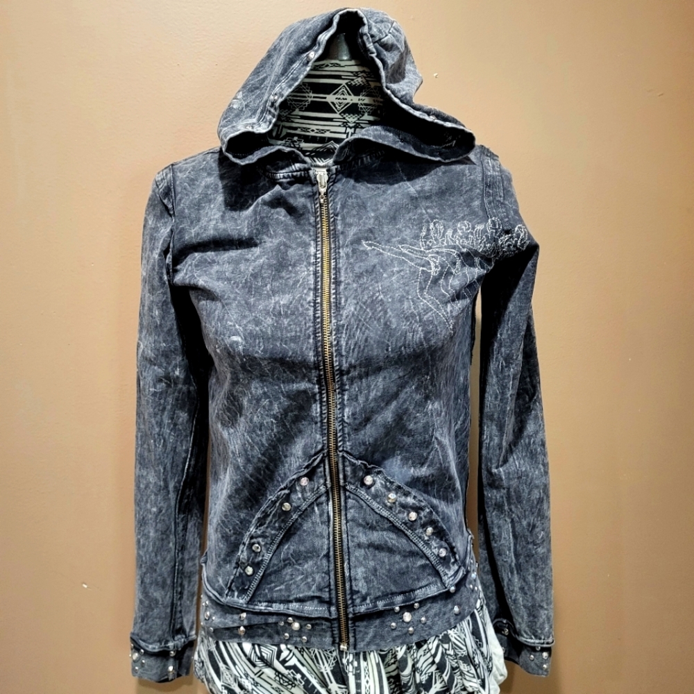 Vintage Just IV Me Gray Studded and Embroidered Dancers Hoodie